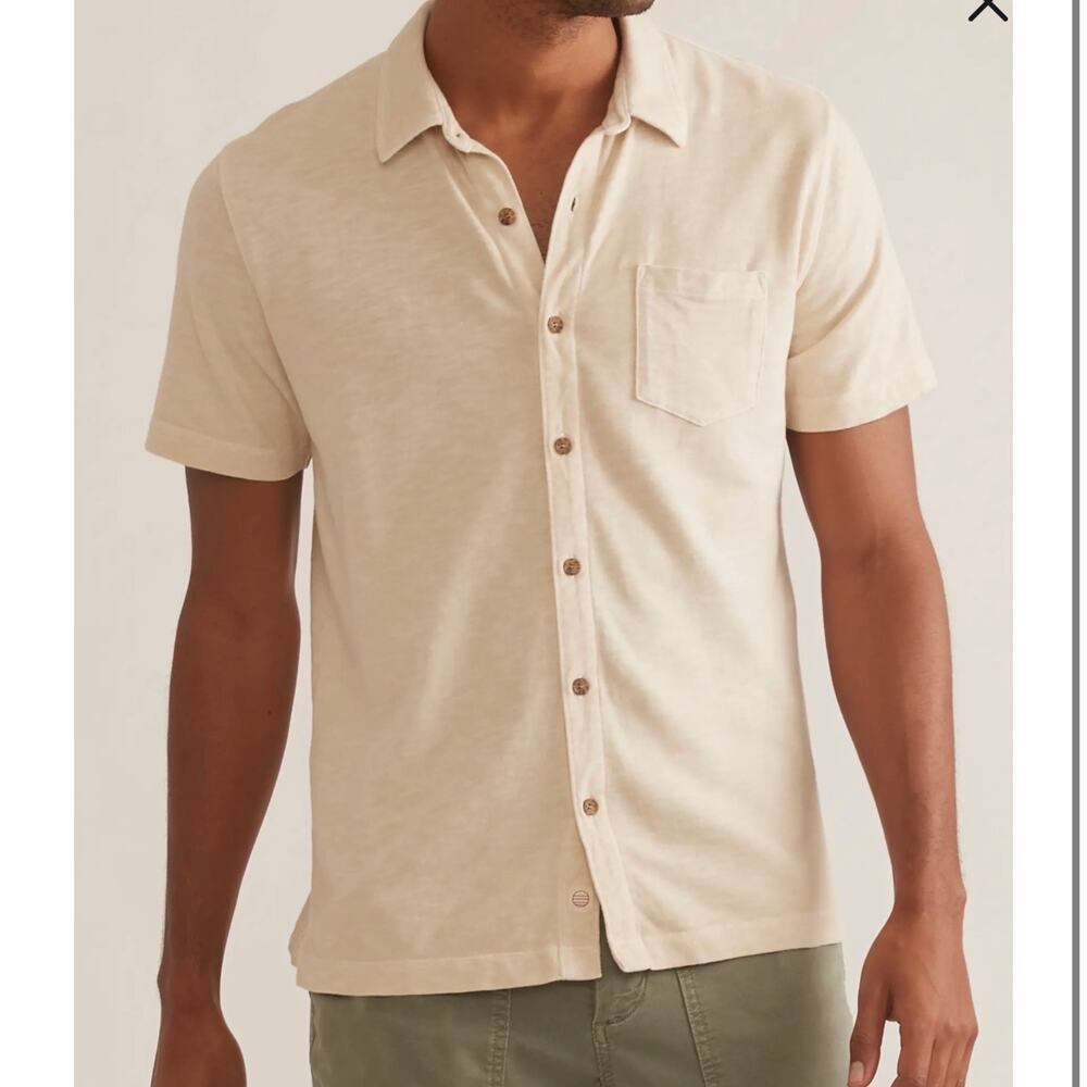 Marine Layer Men's Heavy Slub Cotton Button Up Short Sleeve Shirt Small Yellow